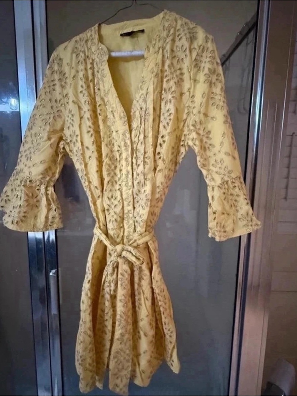 Boston Proper Yellow & Gold Embellished Midi Dress Size L